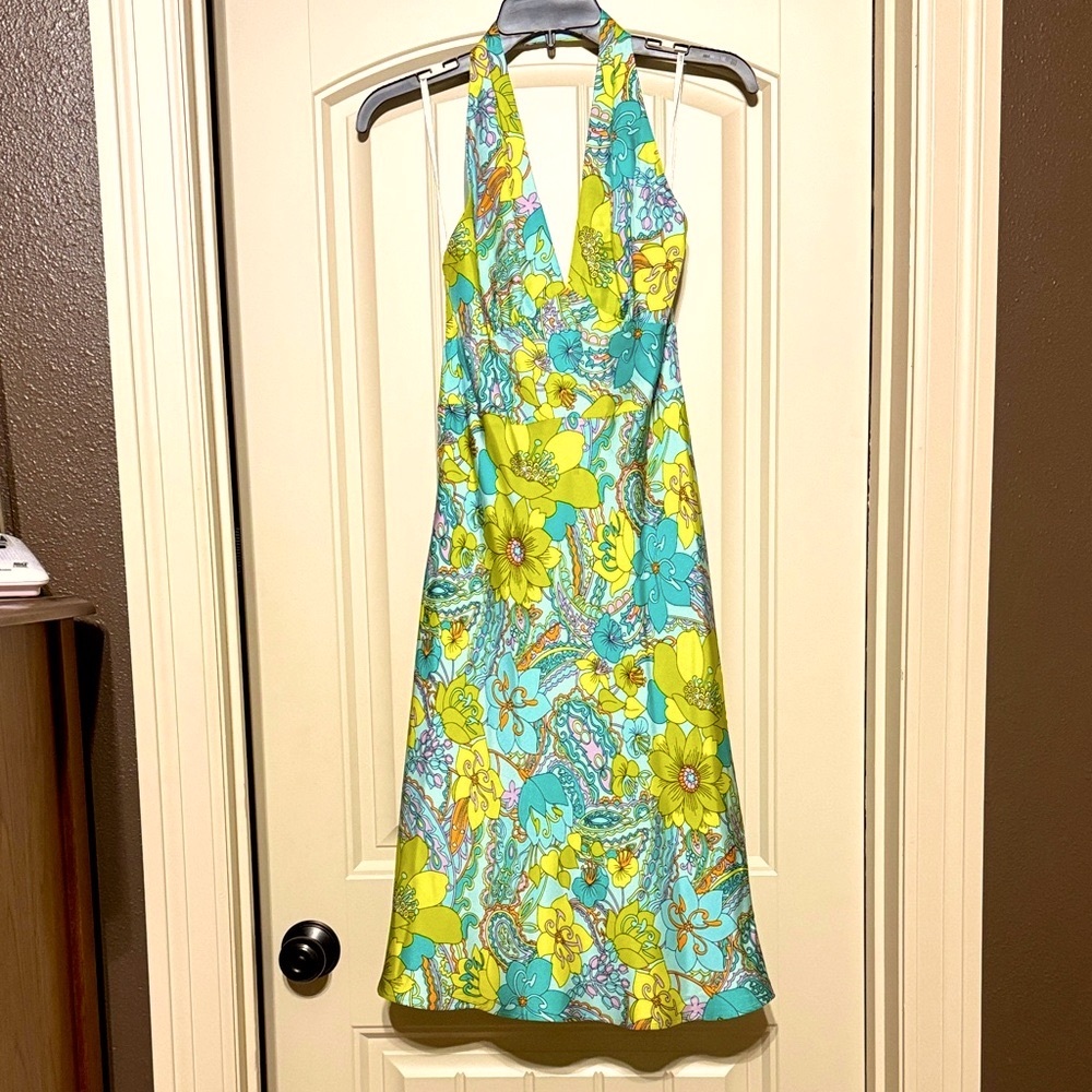 Silk Floral Halter Neck Dress 🌸